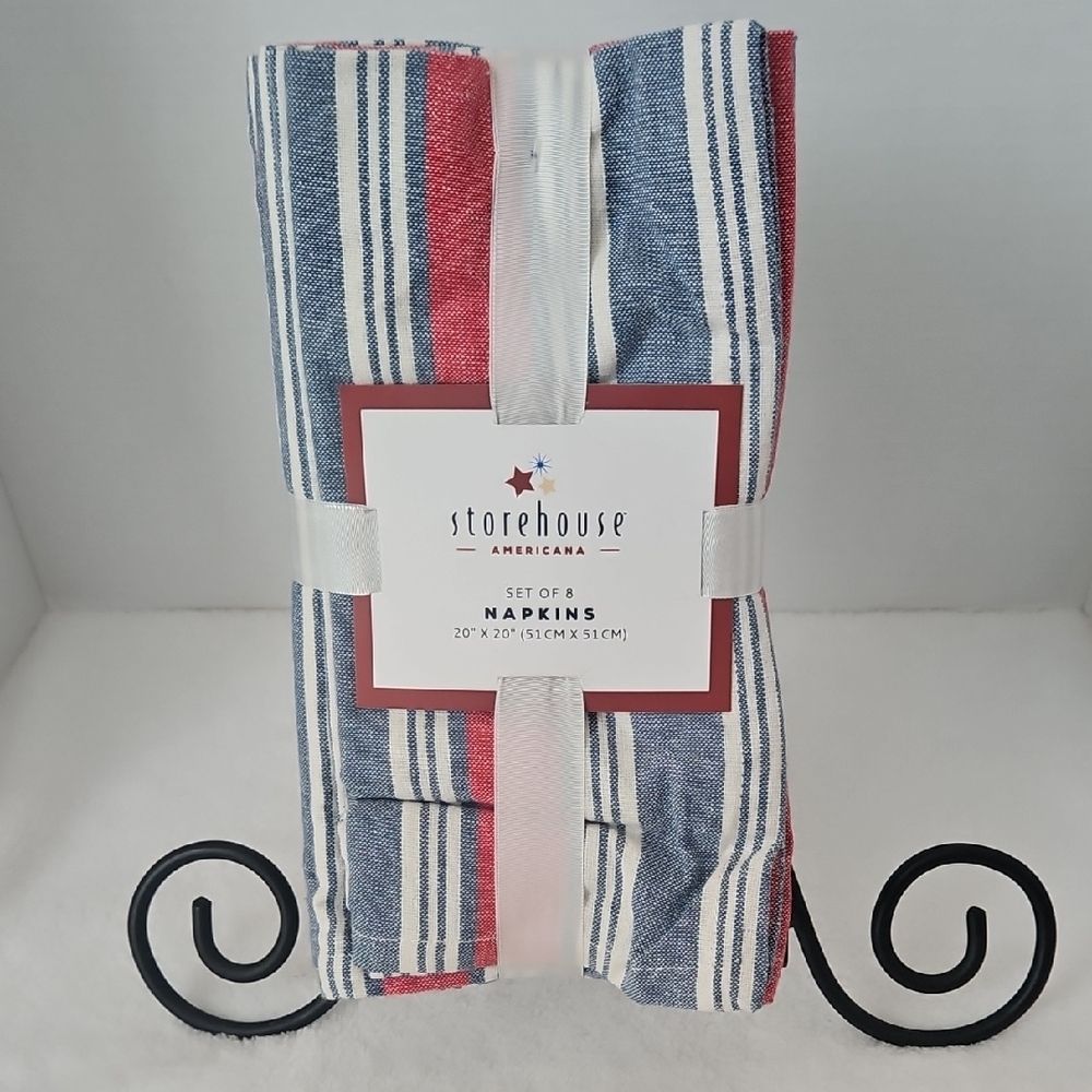 Storehouse NWT Americana Striped Woven Cotton Napkins Set of 8